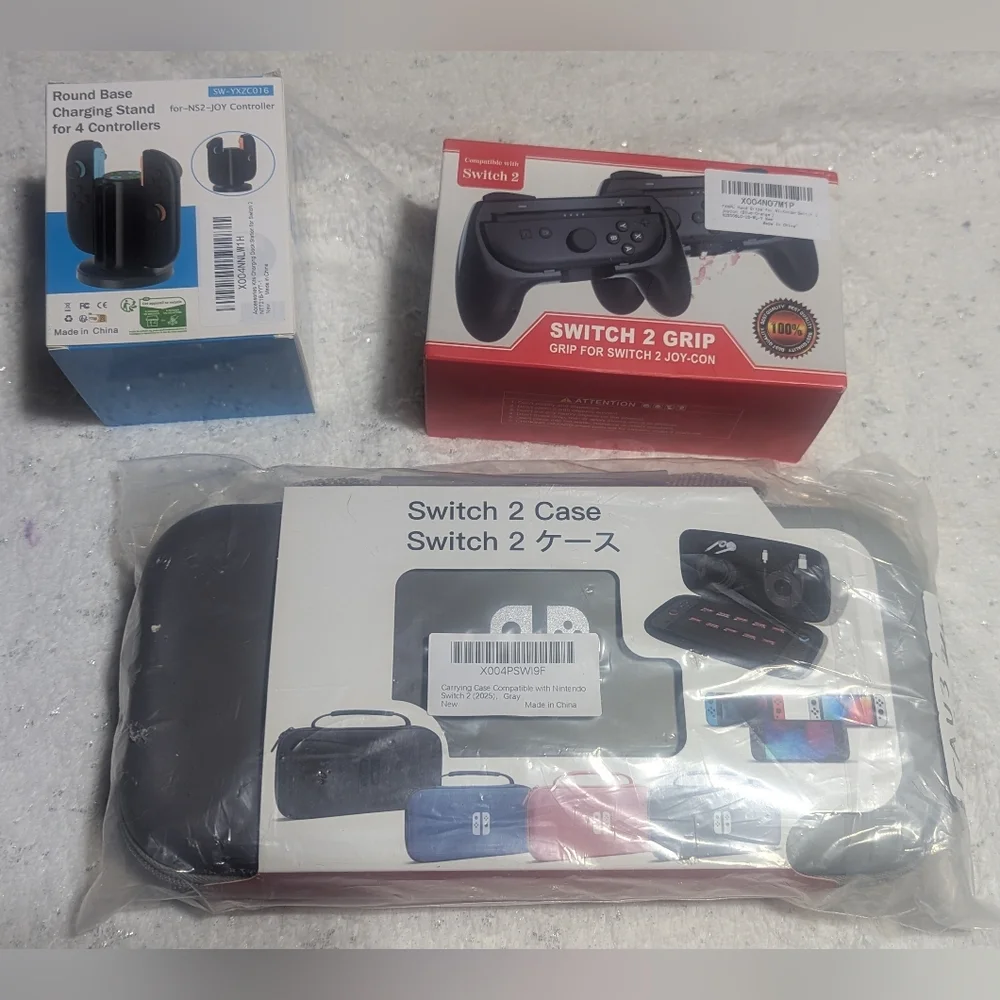 Nintendo Switch 2 Joy-Con Accessories Lot: Case (10 Slots)+Grip+4-Port Chargin